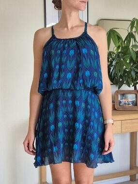 Ritu Kumar 100% Silk Tulip Print Mini Dress – Size 2 / XS / Small